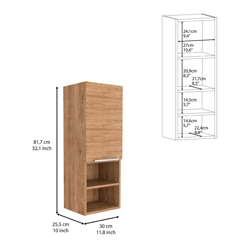 Mila Bathroom Cabinet, Two Interior  Shelves, Two External Shelves, Single Door Cabinet -Pine