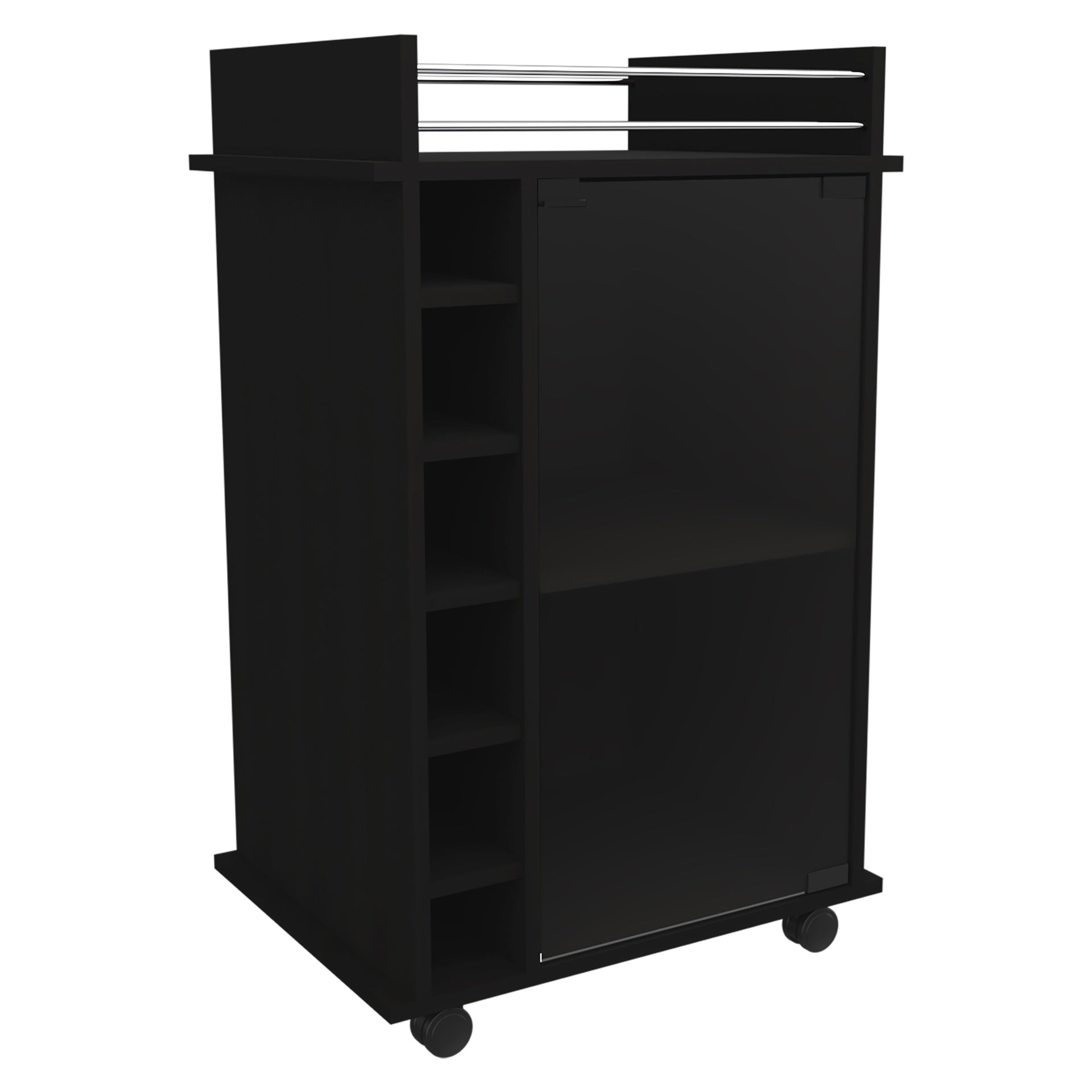 Dukat Bar Cart,Two Shelves, Six Built-in Wine Rack, Four Casters -Black