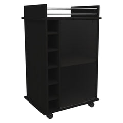 Dukat Bar Cart,Two Shelves, Six Built-in Wine Rack, Four Casters -Black
