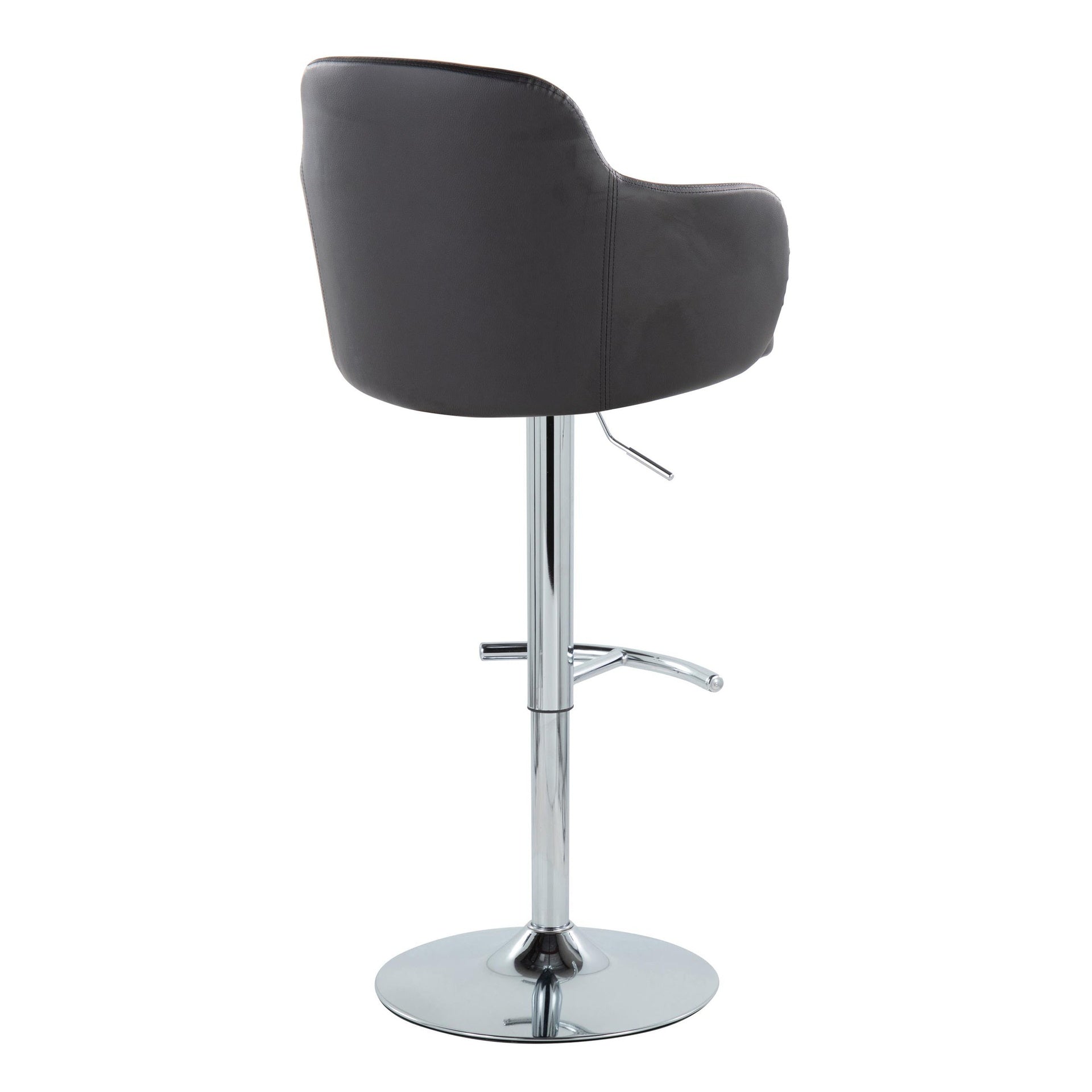 Boyne Contemporary Adjustable Barstool with Swivel in Chrome Metal and Black Faux Leather with Rounded T Footrest by LumiSource - Set of 2