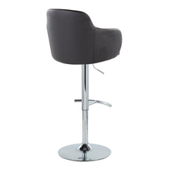 Boyne Contemporary Adjustable Barstool with Swivel in Chrome Metal and Black Faux Leather with Rounded T Footrest by LumiSource - Set of 2