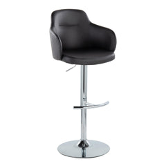 Boyne Contemporary Adjustable Barstool with Swivel in Chrome Metal and Black Faux Leather with Rounded T Footrest by LumiSource - Set of 2
