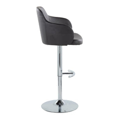 Boyne Contemporary Adjustable Barstool with Swivel in Chrome Metal and Black Faux Leather with Rounded T Footrest by LumiSource - Set of 2