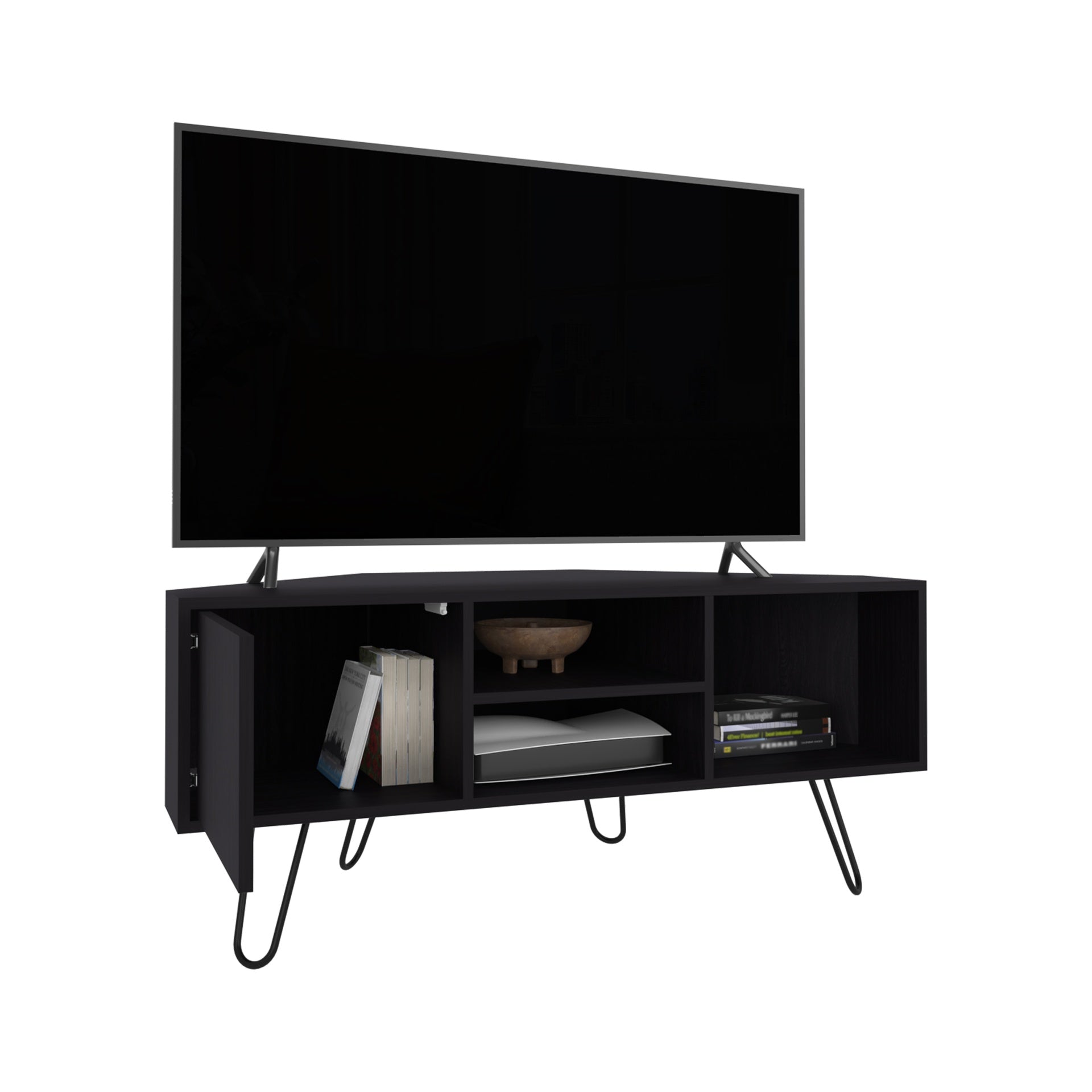 Lancaster Corner Tv Stand, With Two Shelves And Two Cabinets, Black