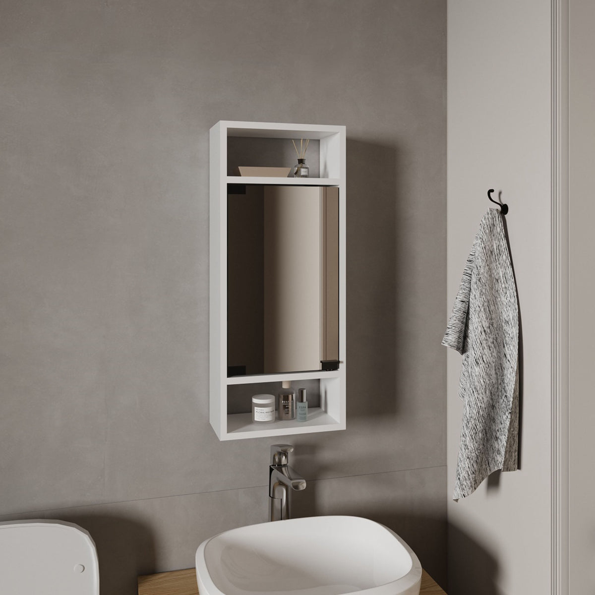 Uros Wall-Mounted Mirror Medicine Cabinet With One Door And Interior Storage Shelves, White