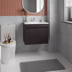 Chaux Floating, Wide Double Door Vanity, With Resin Sink And Two Shelves, Bathroom Storage, Black