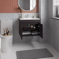 Chaux Floating, Wide Double Door Vanity, With Resin Sink And Two Shelves, Bathroom Storage, Black