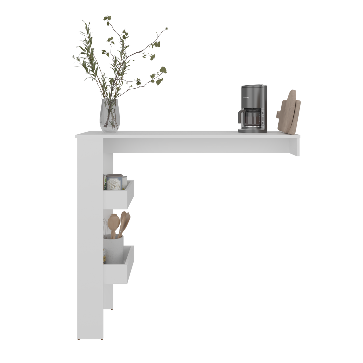Aurora Bar Table with Storage Shelf, Modern Design for Home Bar, Kitchen or Dining Room, White