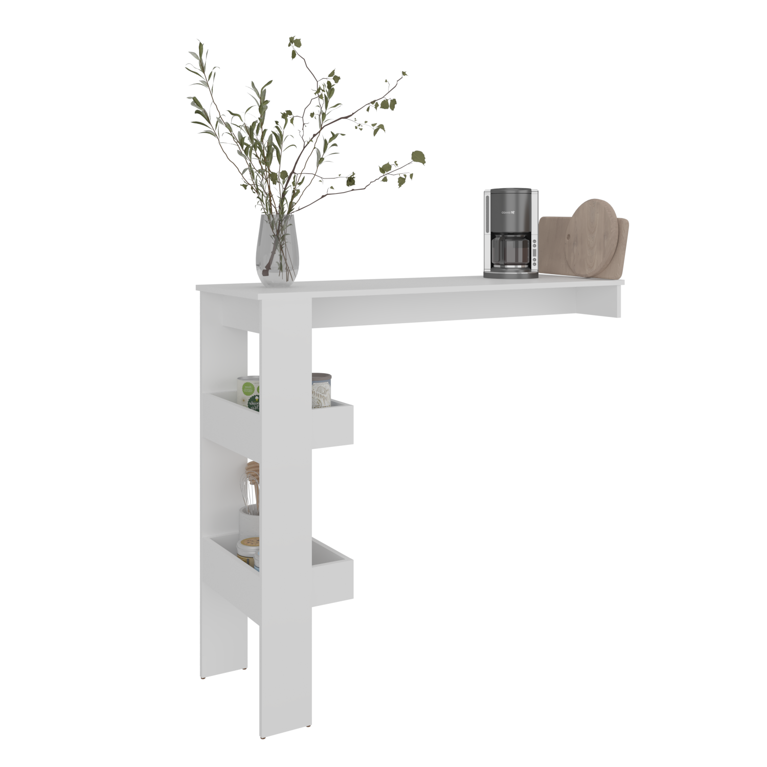 Aurora Bar Table with Storage Shelf, Modern Design for Home Bar, Kitchen or Dining Room, White