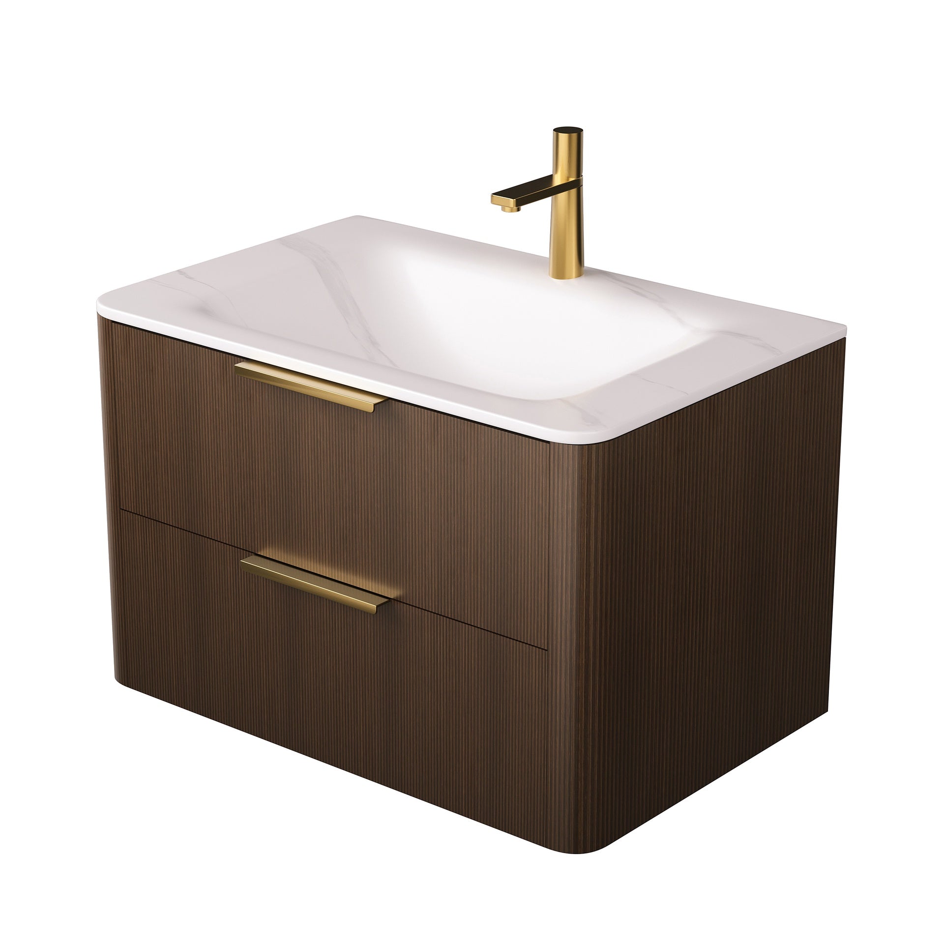 ZANE 30" Bathroom Sink, Carrara White Sintered Stone Hot-bent Integrated Basin, NO Cabinet, NO Faucet and Drain