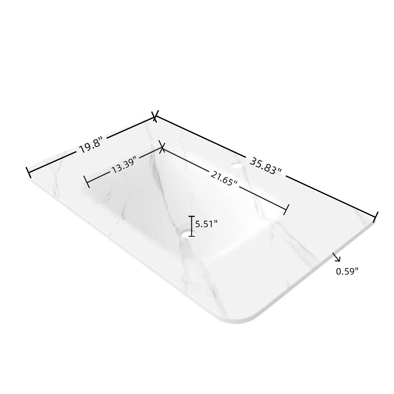 ZANE 36" Bathroom Sink, Carrara White Sintered Stone Hot-bent Integrated Basin, NO Cabinet, NO Faucet and Drain