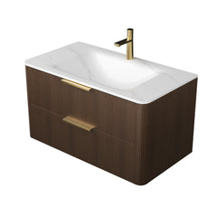 ZANE 36" Bathroom Sink, Carrara White Sintered Stone Hot-bent Integrated Basin, NO Cabinet, NO Faucet and Drain