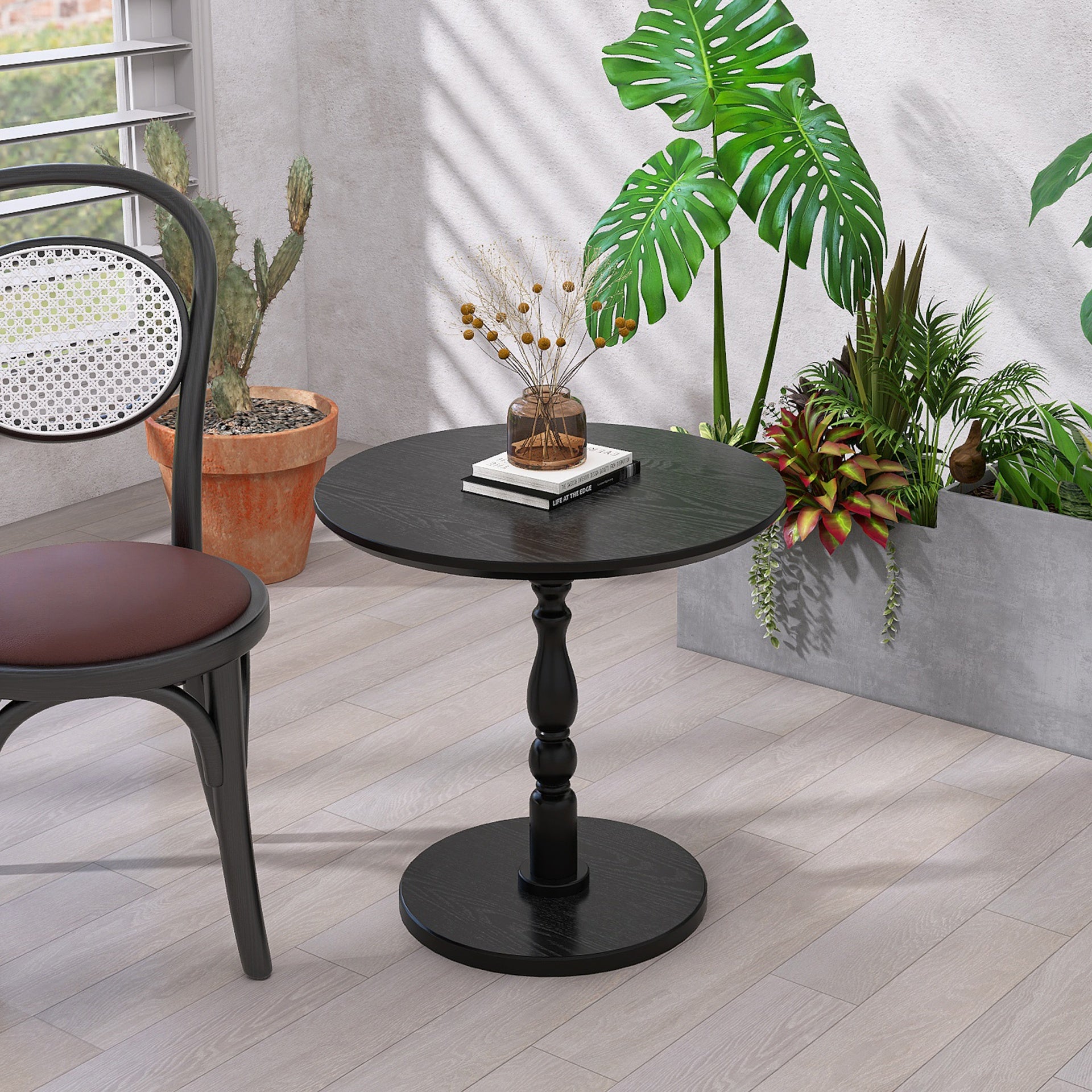 23'' Black Accent Round Table, Round Side Table, Small Table for Small Spaces, Modern Accent Nightstand with Solid Wood Leg for Living Room, Bedroom, Corners, and Office (Black)