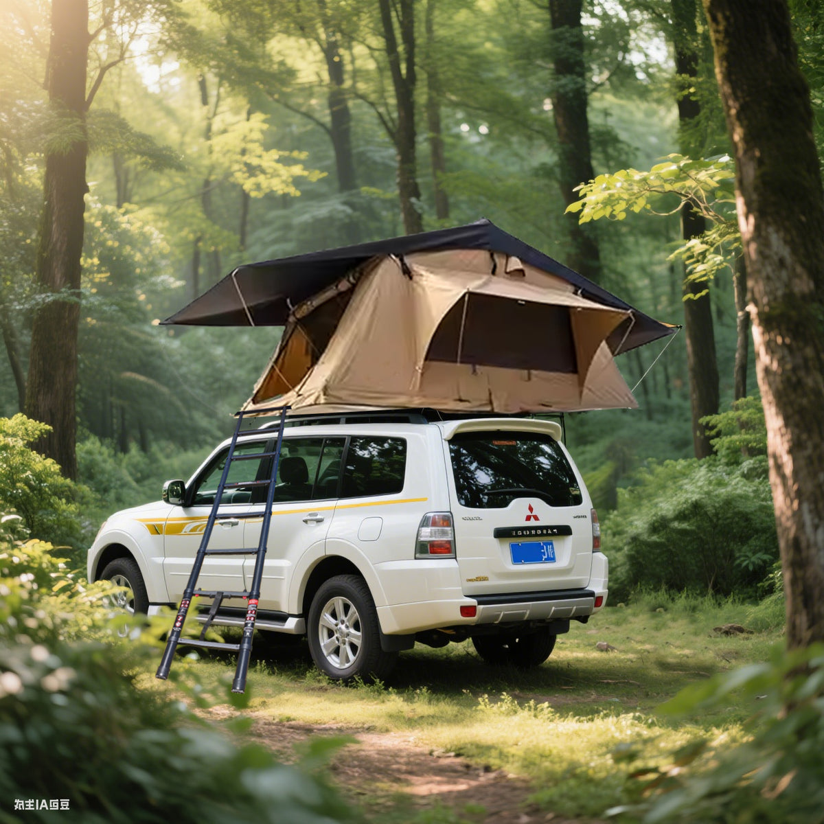 Rooftop Tent for SUV & Truck Camping – 1000D Waterproof, Quick-Setup Design with Telescopic Ladder for 2-3 Person Family Adventures