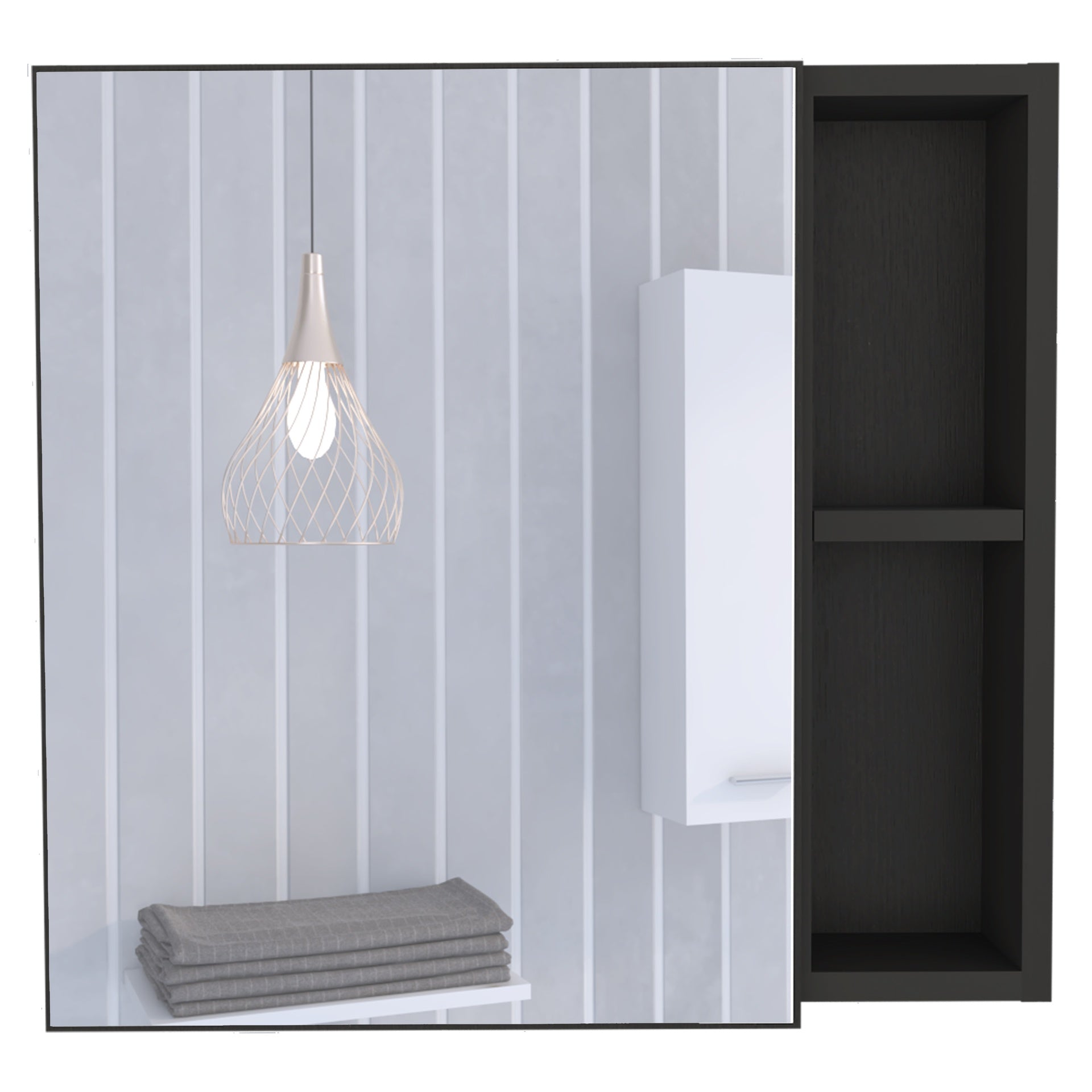 Oman Medicine Cabinet, Three Internal Shelves, Single Door, Two External Shelves -Black