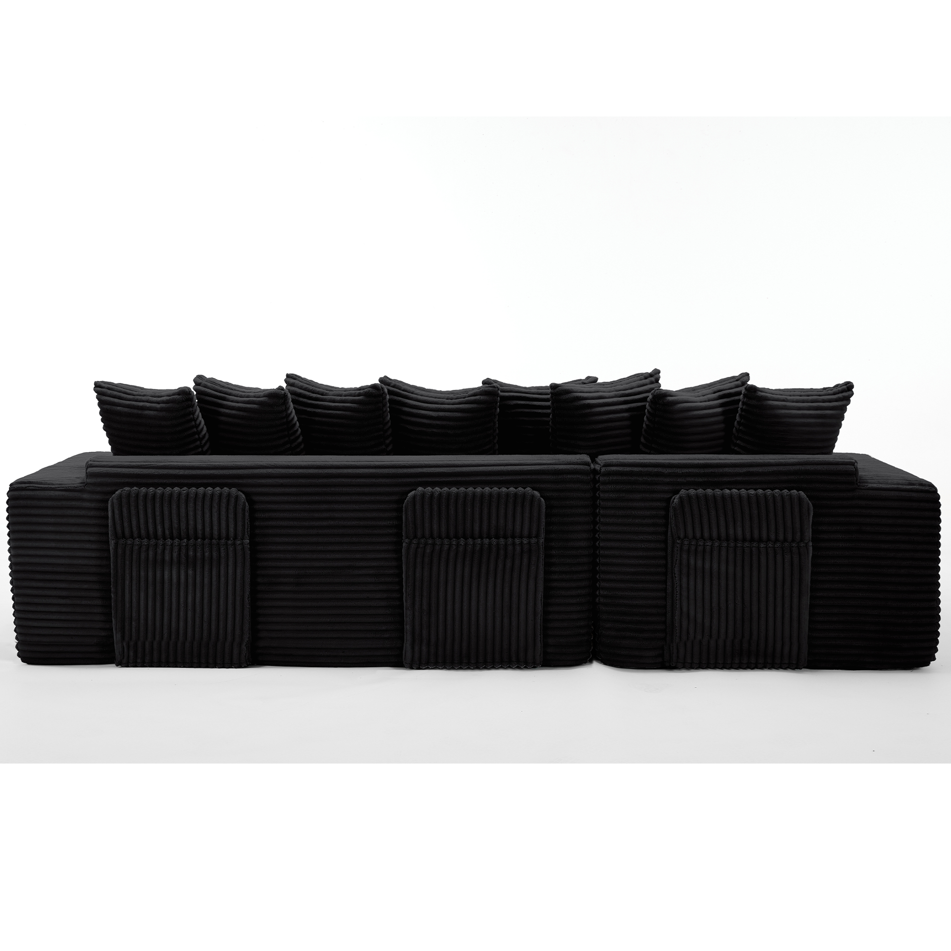 Oversize Cloud Sectional Couch, L-Shape Sofa, Convertible Floor Sleeper Sofa Bed, No Assembly,Eight pillows,3-in-1,Magazine bag,(Right Facing Sofa),Corduroy,Black