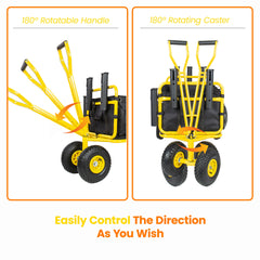 Fishing Cart Beach Cart Collapsible Wagon 9.85'' All-Terrain Wheels for Sand, Heavy Duty Garden Cart with Rod Holders,Umbrella Holder and Storage Pockets, 550lb Large Capacity, Yellow+Black