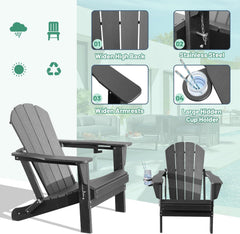 Adirondack Chairs Set of 2, Plastic Adirondack Chair, Adirondack Chairs, HDPE Adirondack Chair, Folding Adirondack Chairs, Outdoor Chairs with Cup Holder for Lawn Patio Deck Fire Pit -Gray