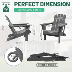 Adirondack Chairs Set of 2, Plastic Adirondack Chair, Adirondack Chairs, HDPE Adirondack Chair, Folding Adirondack Chairs, Outdoor Chairs with Cup Holder for Lawn Patio Deck Fire Pit -Gray