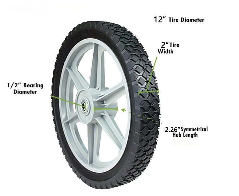 12" Spoked Plastic Wheel and Tire,  Universal Replacement Wheel for Lawn Mowers and DIY Trolley Wagon Cart 10 Pack