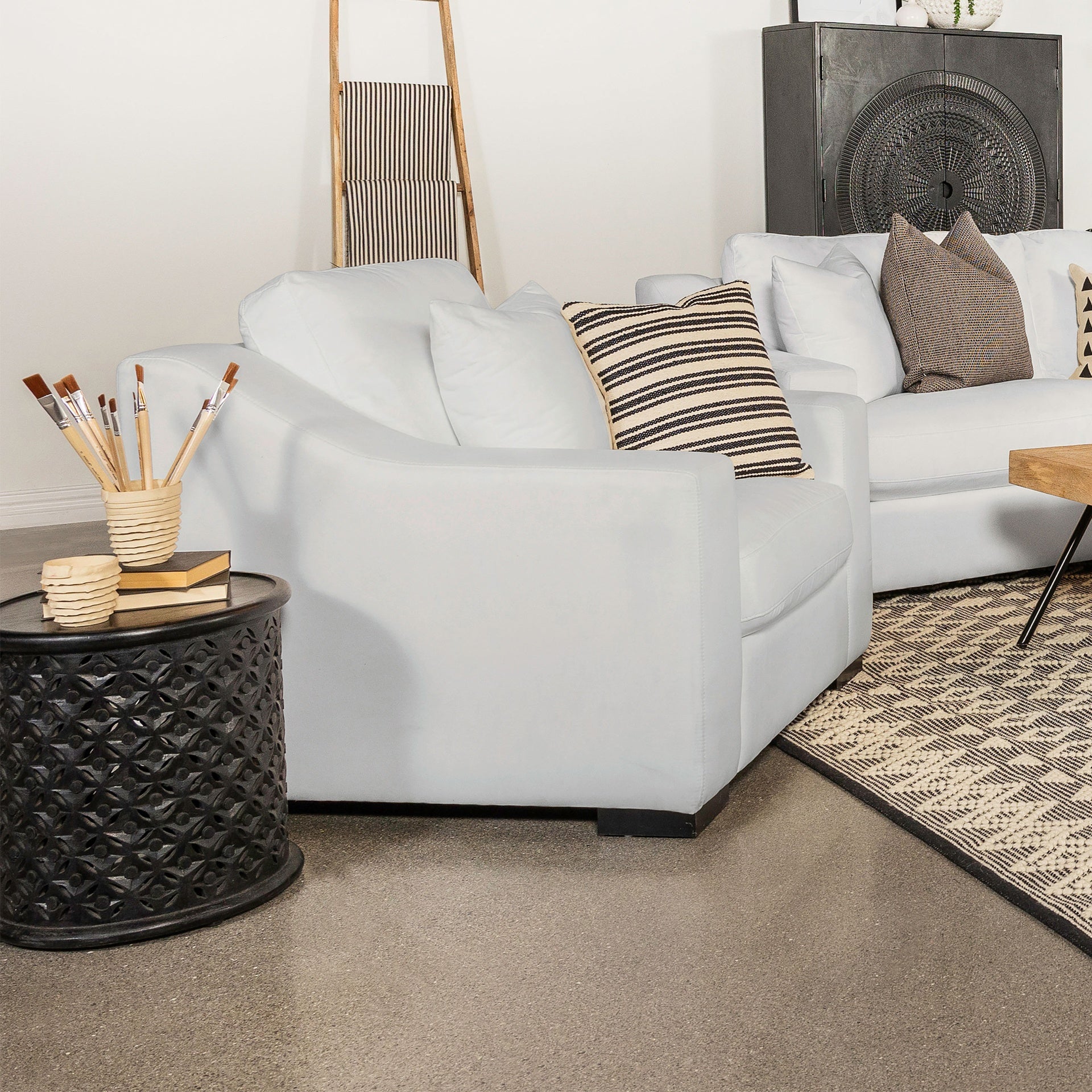Chelan White Upholstered Sloped Arm Accent Chair