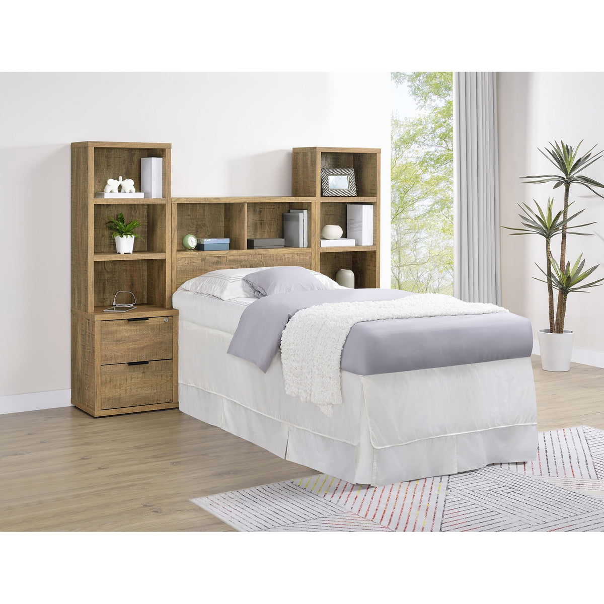 Geary Mango 3-piece Twin Bedroom Set with Bookcase Headboard