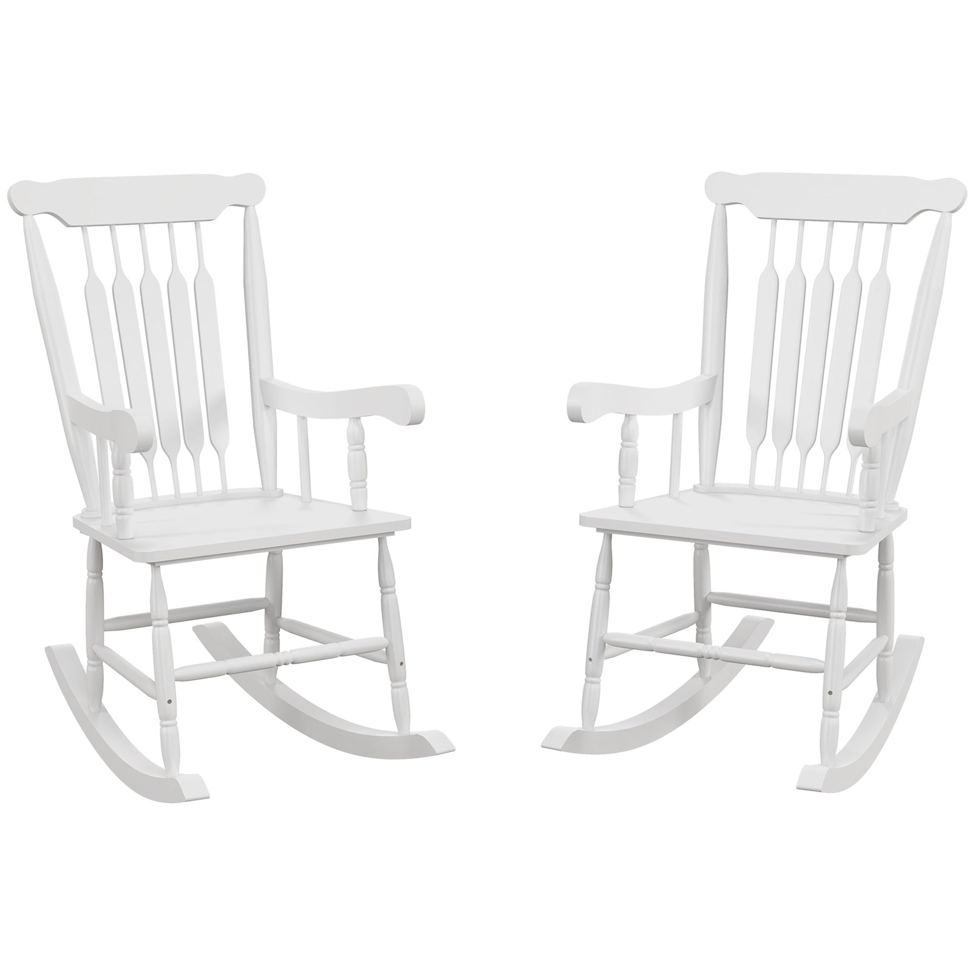 Outsunny Outdoor Wood Rocking Chairs Set of 2, 350 lbs. Porch Rockers with High Back for Garden, Patio, Balcony, White