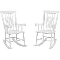 Outsunny Outdoor Wood Rocking Chairs Set of 2, 350 lbs. Porch Rockers with High Back for Garden, Patio, Balcony, White