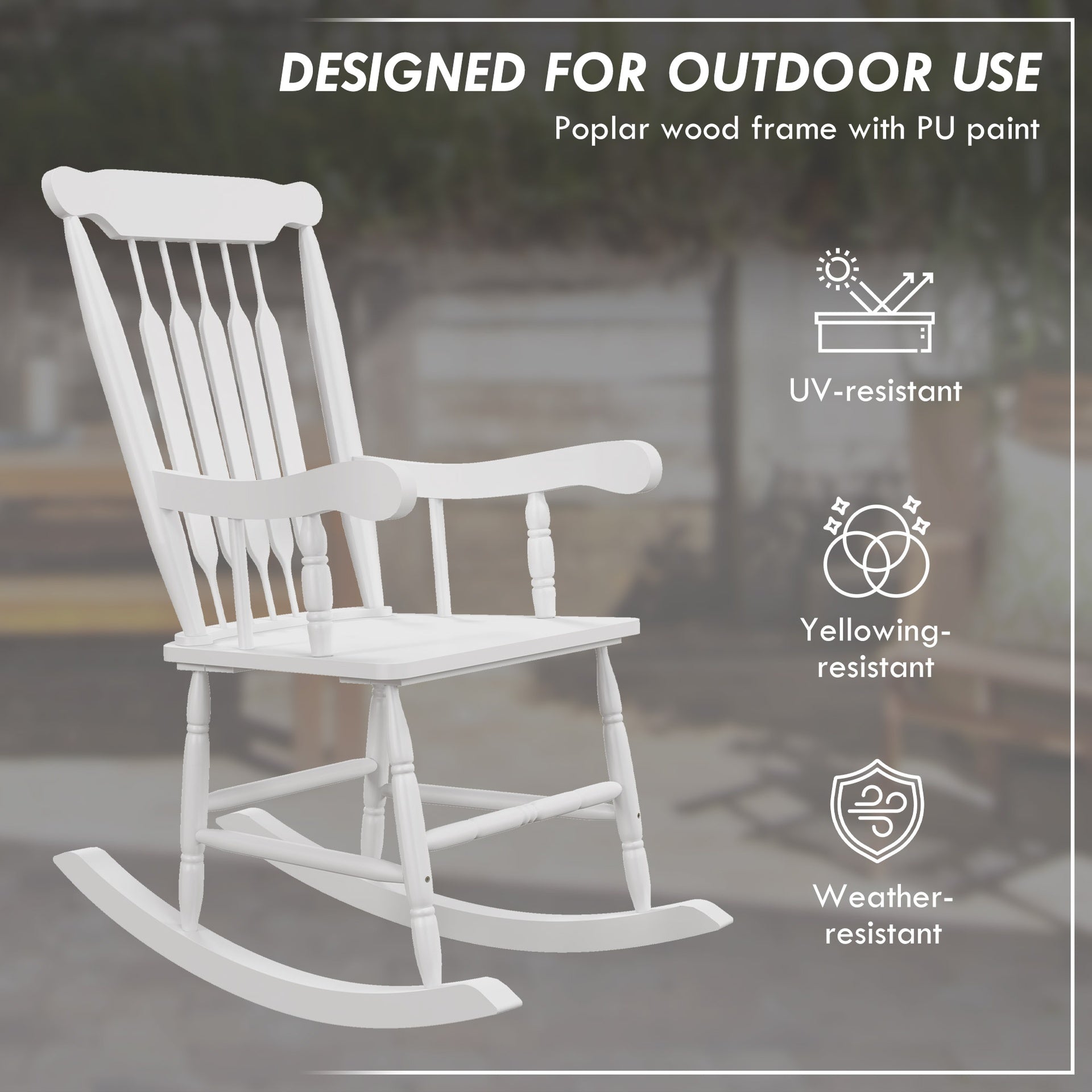Outsunny Outdoor Wood Rocking Chairs Set of 2, 350 lbs. Porch Rockers with High Back for Garden, Patio, Balcony, White