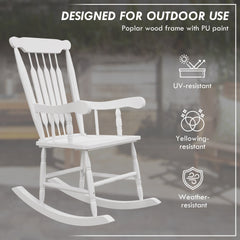 Outsunny Outdoor Wood Rocking Chairs Set of 2, 350 lbs. Porch Rockers with High Back for Garden, Patio, Balcony, White