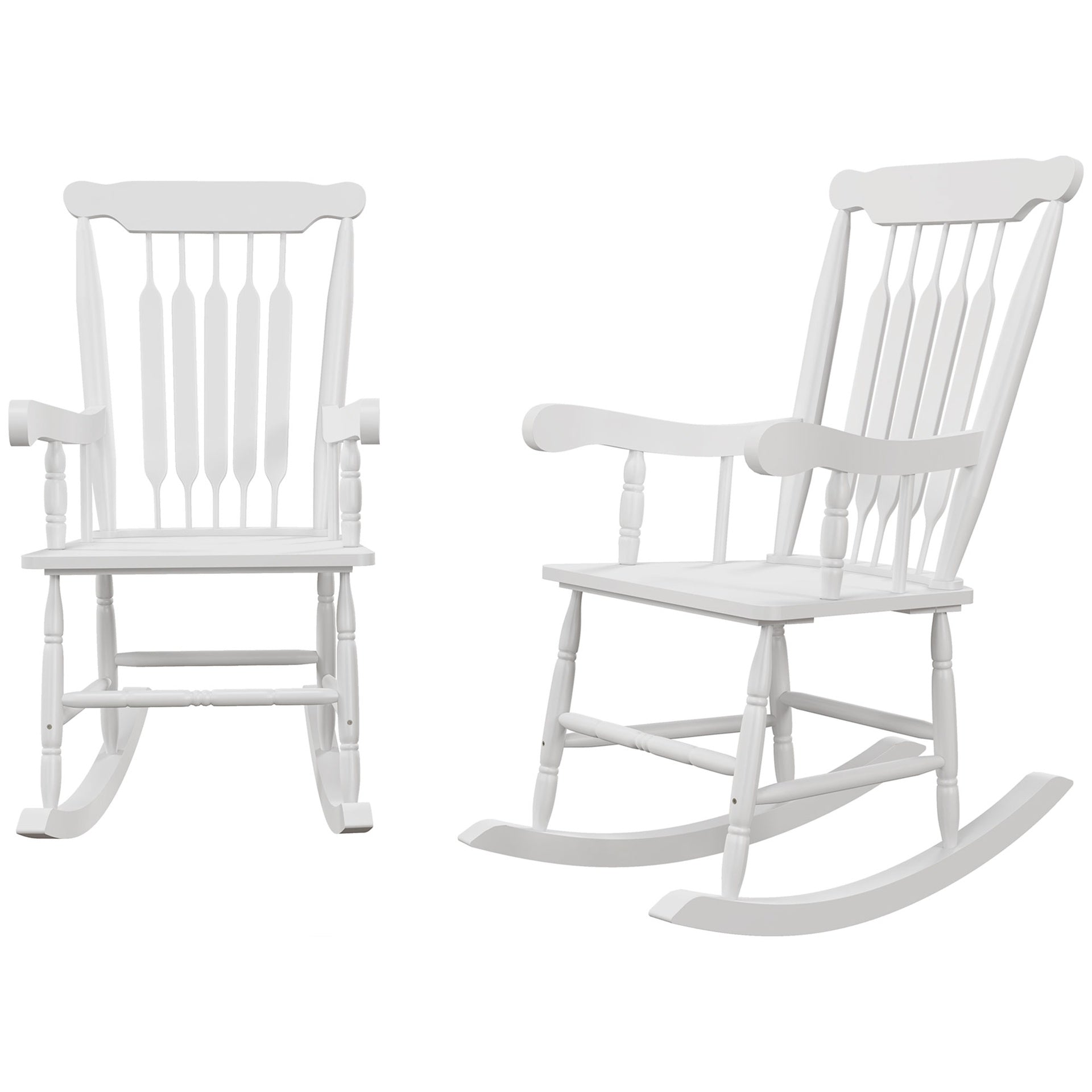 Outsunny Outdoor Wood Rocking Chairs Set of 2, 350 lbs. Porch Rockers with High Back for Garden, Patio, Balcony, White