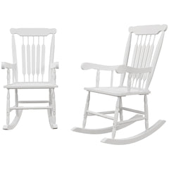 Outsunny Outdoor Wood Rocking Chairs Set of 2, 350 lbs. Porch Rockers with High Back for Garden, Patio, Balcony, White