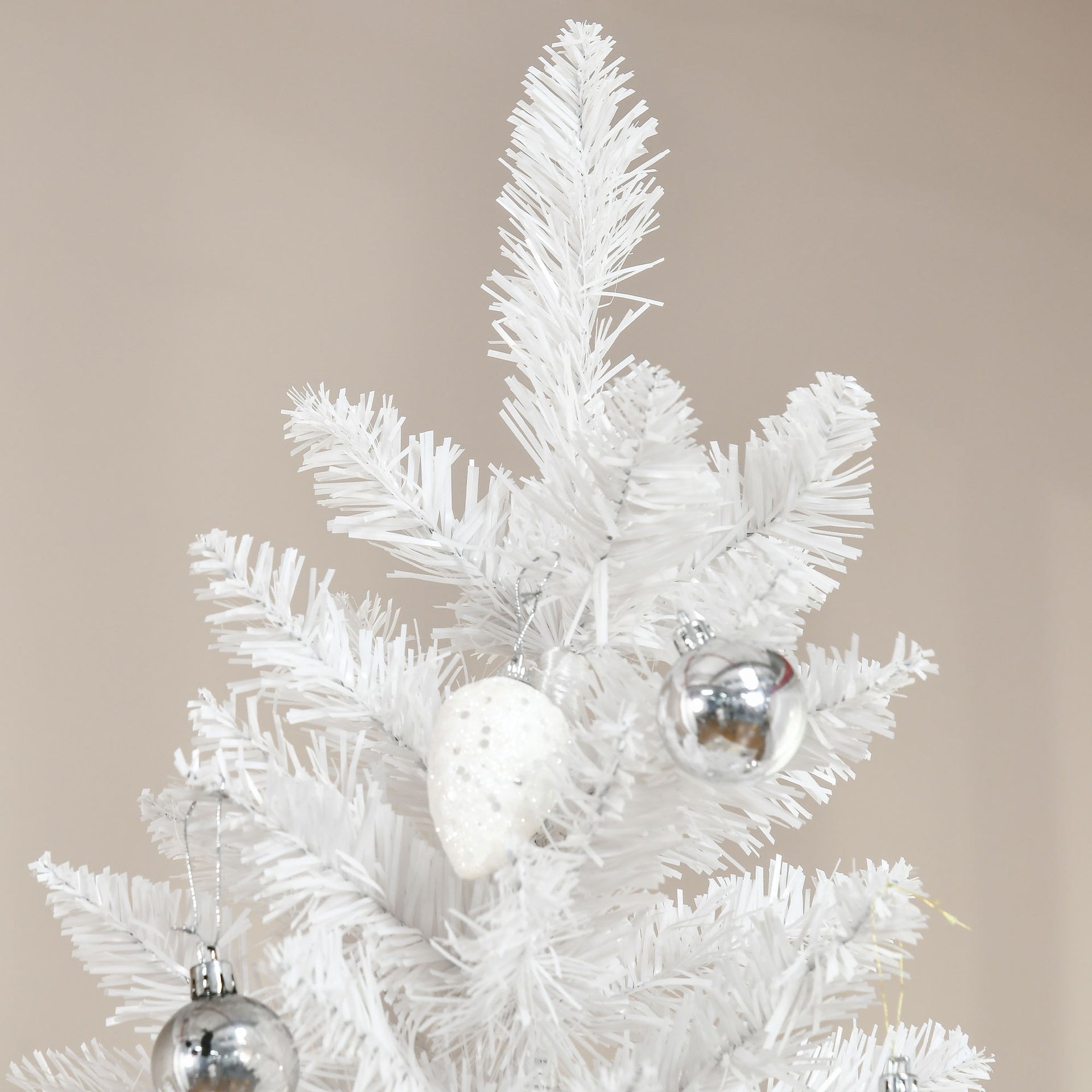 HOMCOM 6' Tall Unlit Pencil Fir Artificial Christmas Tree with Realistic Branches and Steel Base, Pink and White