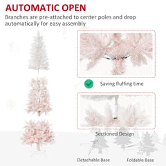 HOMCOM 6' Tall Unlit Pencil Fir Artificial Christmas Tree with Realistic Branches and Steel Base, Pink and White