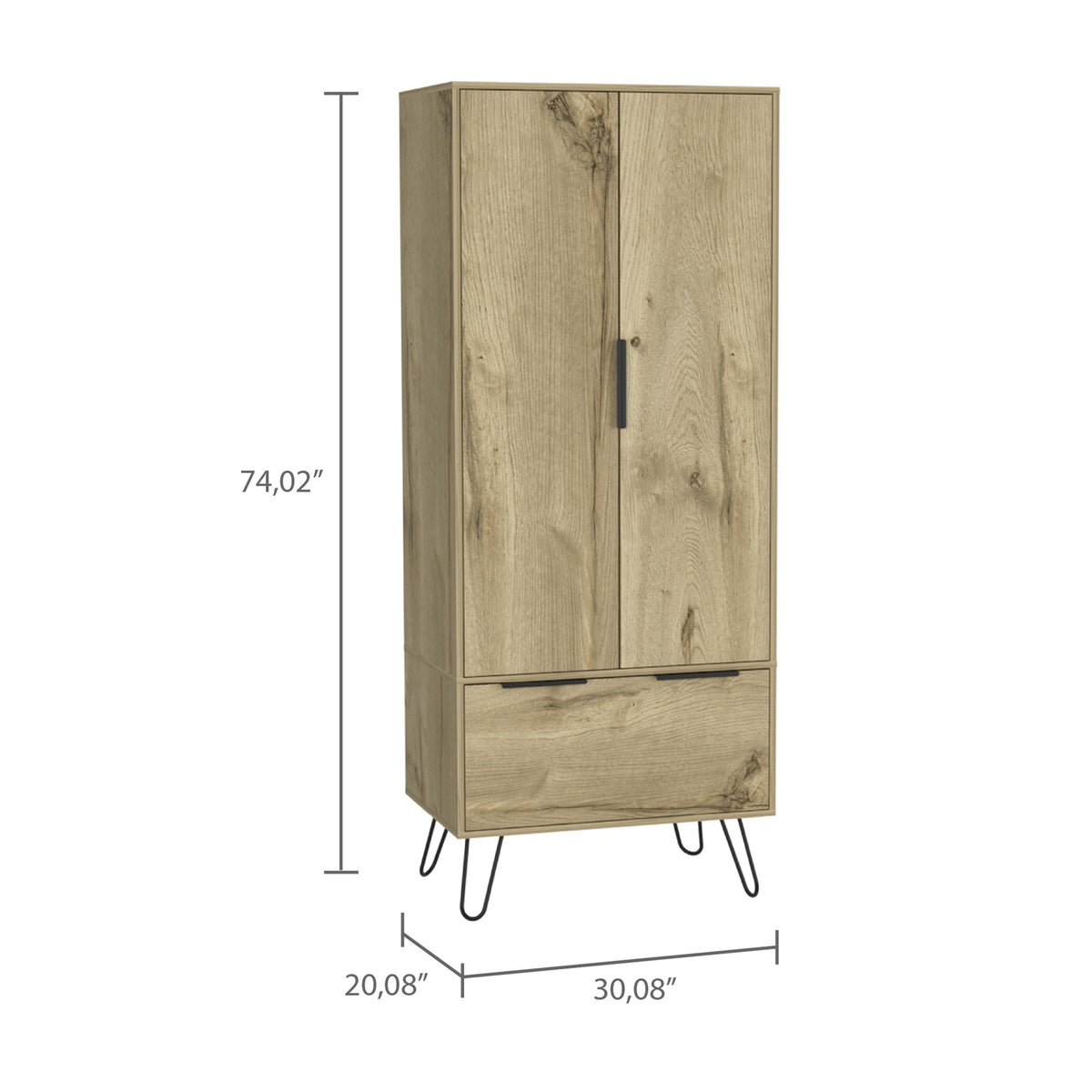 Closet, One Drawer, Double Door Cabinet , Hairpin Legs, Light Oak