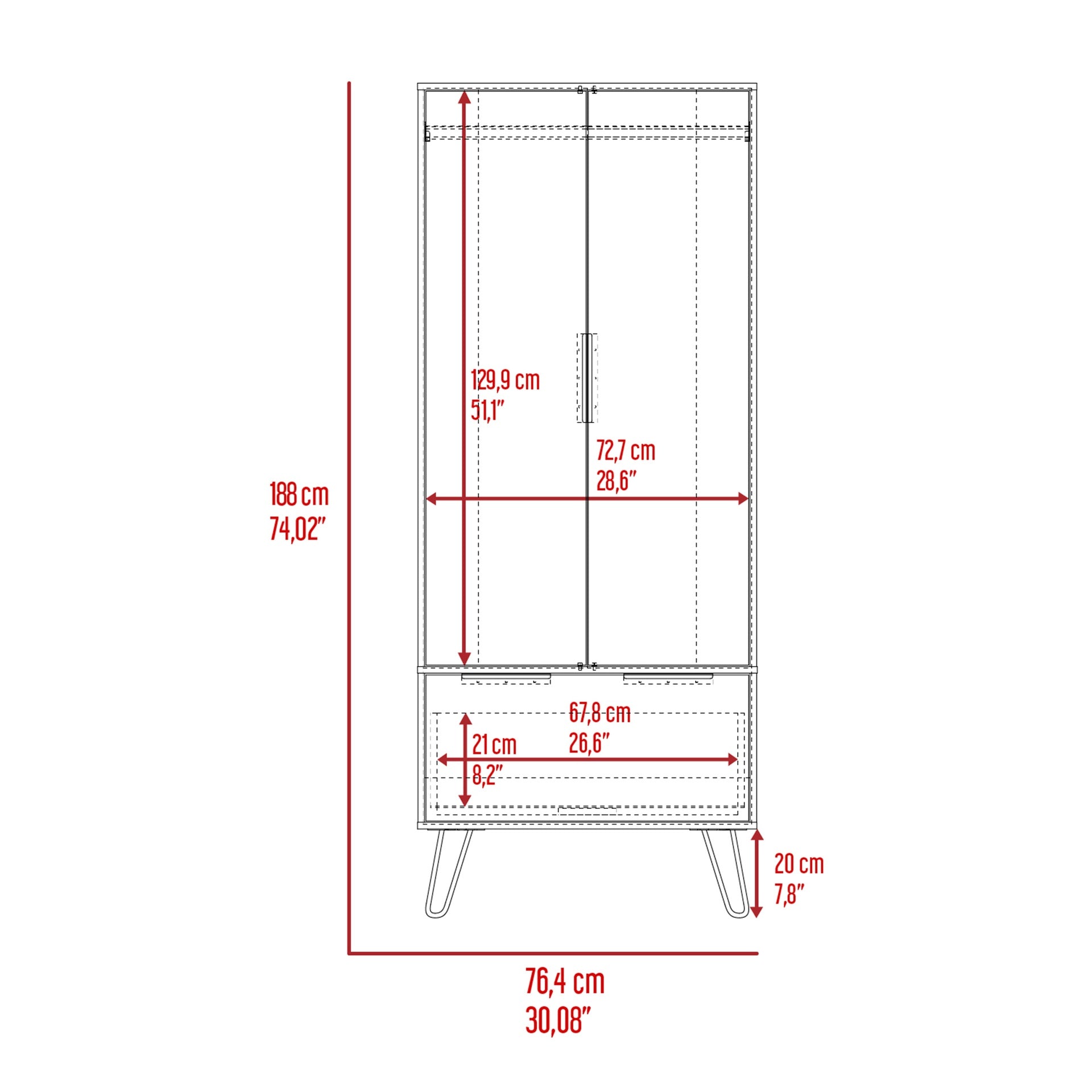 Closet, One Drawer, Double Door Cabinet , Hairpin Legs, Light Oak