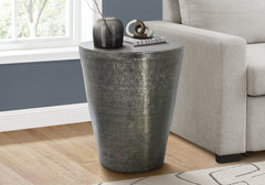 Accent Table, Drum, Side, End, Nightstand, Lamp, Living Room, Bedroom, Grey Metal, Contemporary, Modern