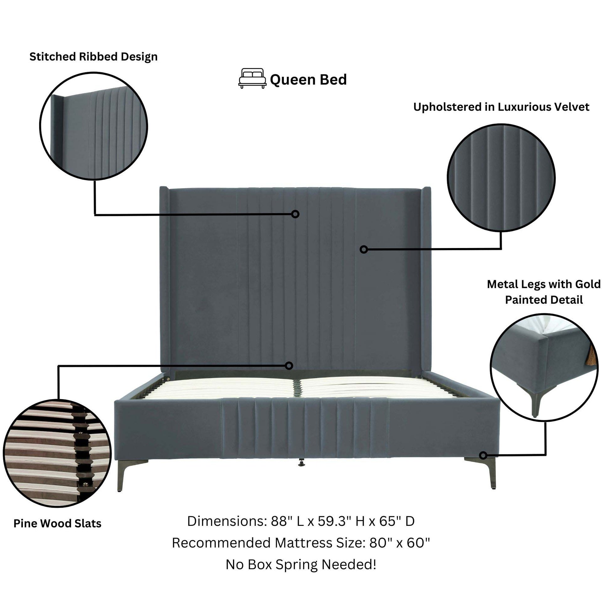 Queen Bed in Gray