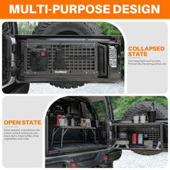 TACMOLLE Tailgate Table –Tailgate Storage Box with Concealed Table for Jeep Wrangler JK 2007-2017& JL 2018+ (not fit JK models with subwoofer)