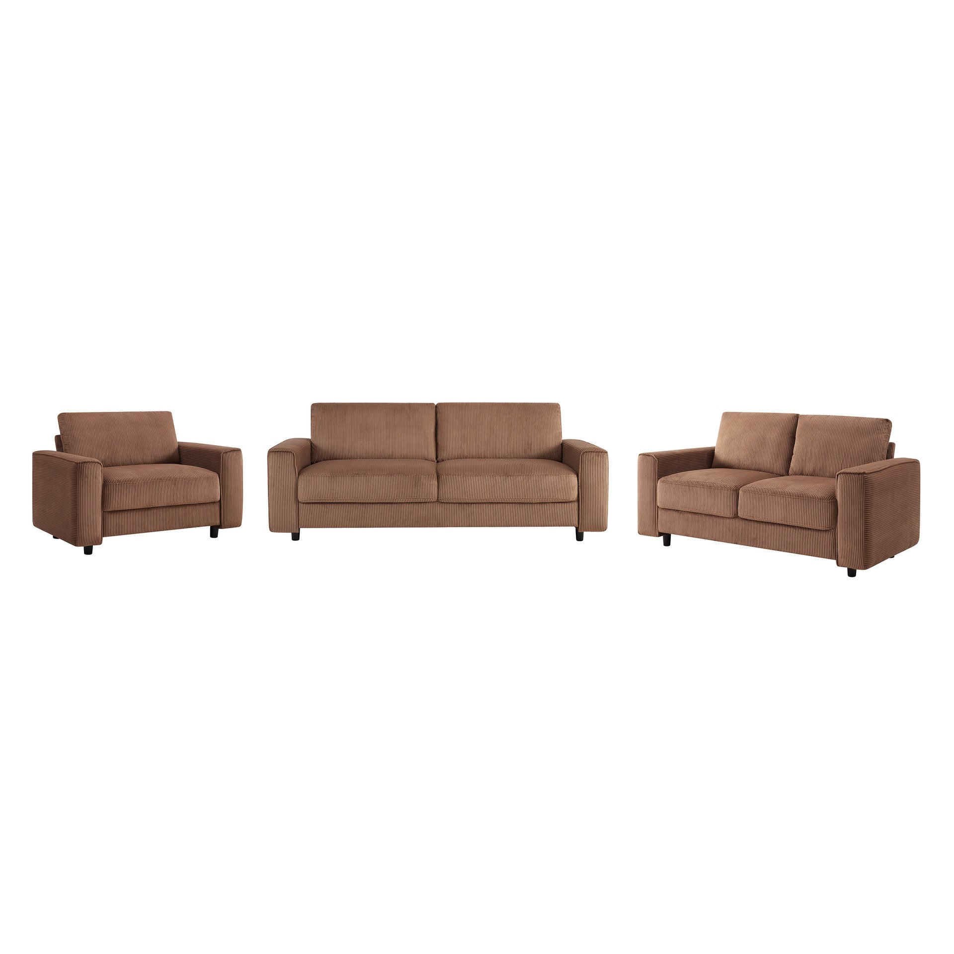 Modern Minimalist Style Corduroy Sectional Sofa 3-Piece Set, Brown, Suitable for Daily Home Use