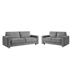 Modern Minimalist Style Corduroy Sectional Sofa 3-Piece Set, Grey, Suitable for Daily Home Use