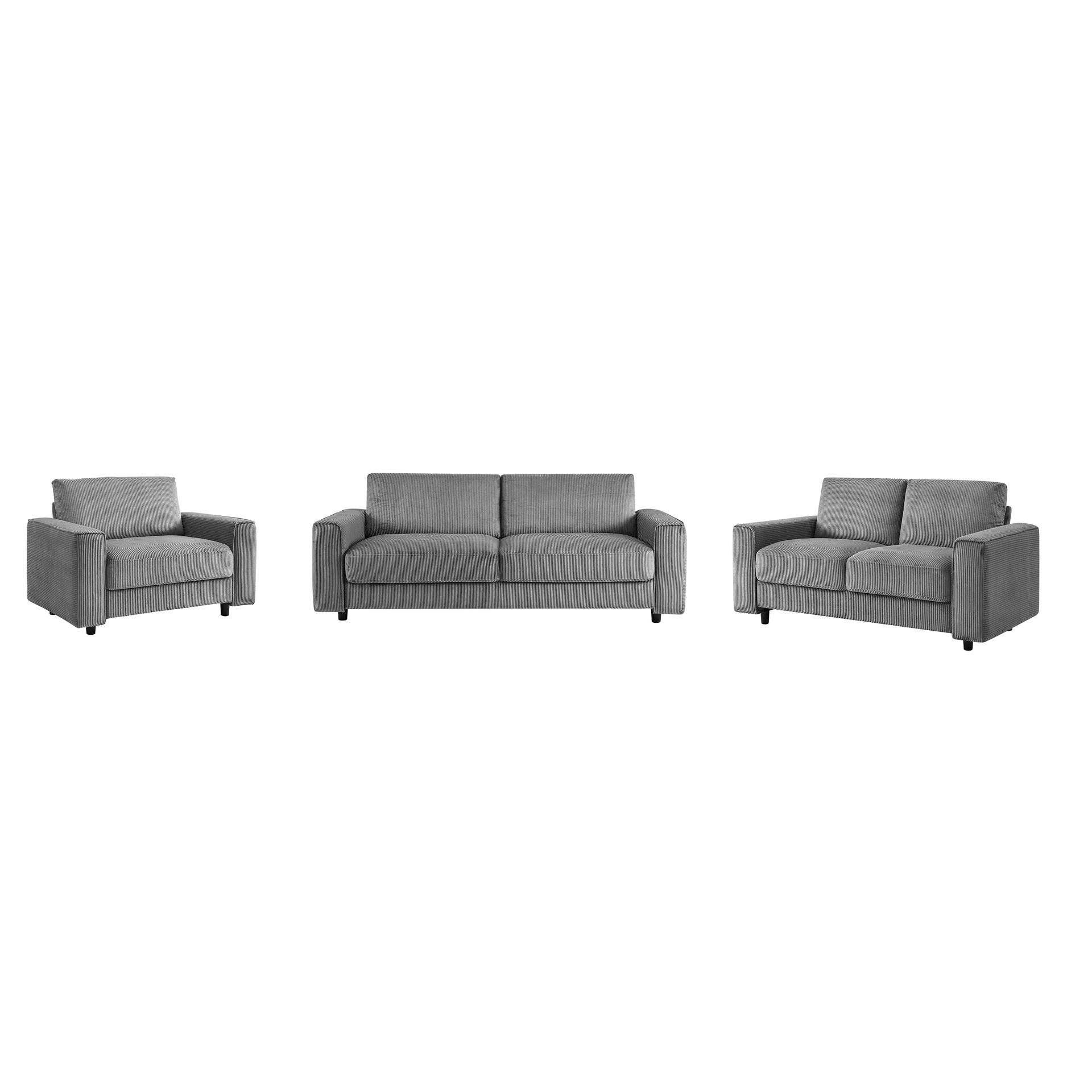 Modern Minimalist Style Corduroy Sectional Sofa 3-Piece Set, Grey, Suitable for Daily Home Use