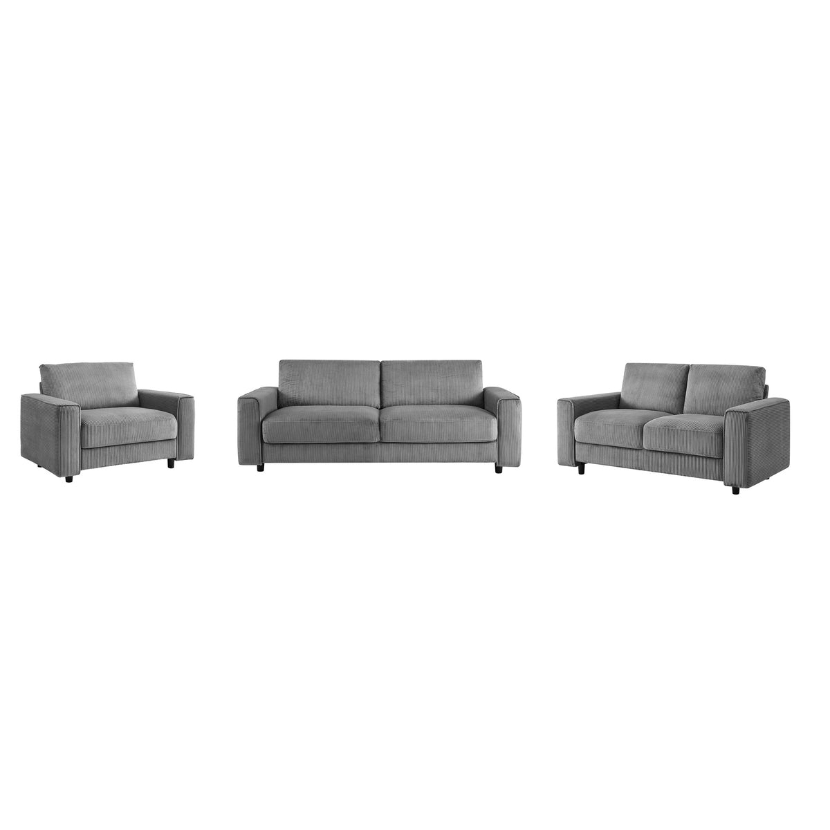Modern Minimalist Style Corduroy Sectional Sofa 3-Piece Set, Grey, Suitable for Daily Home Use