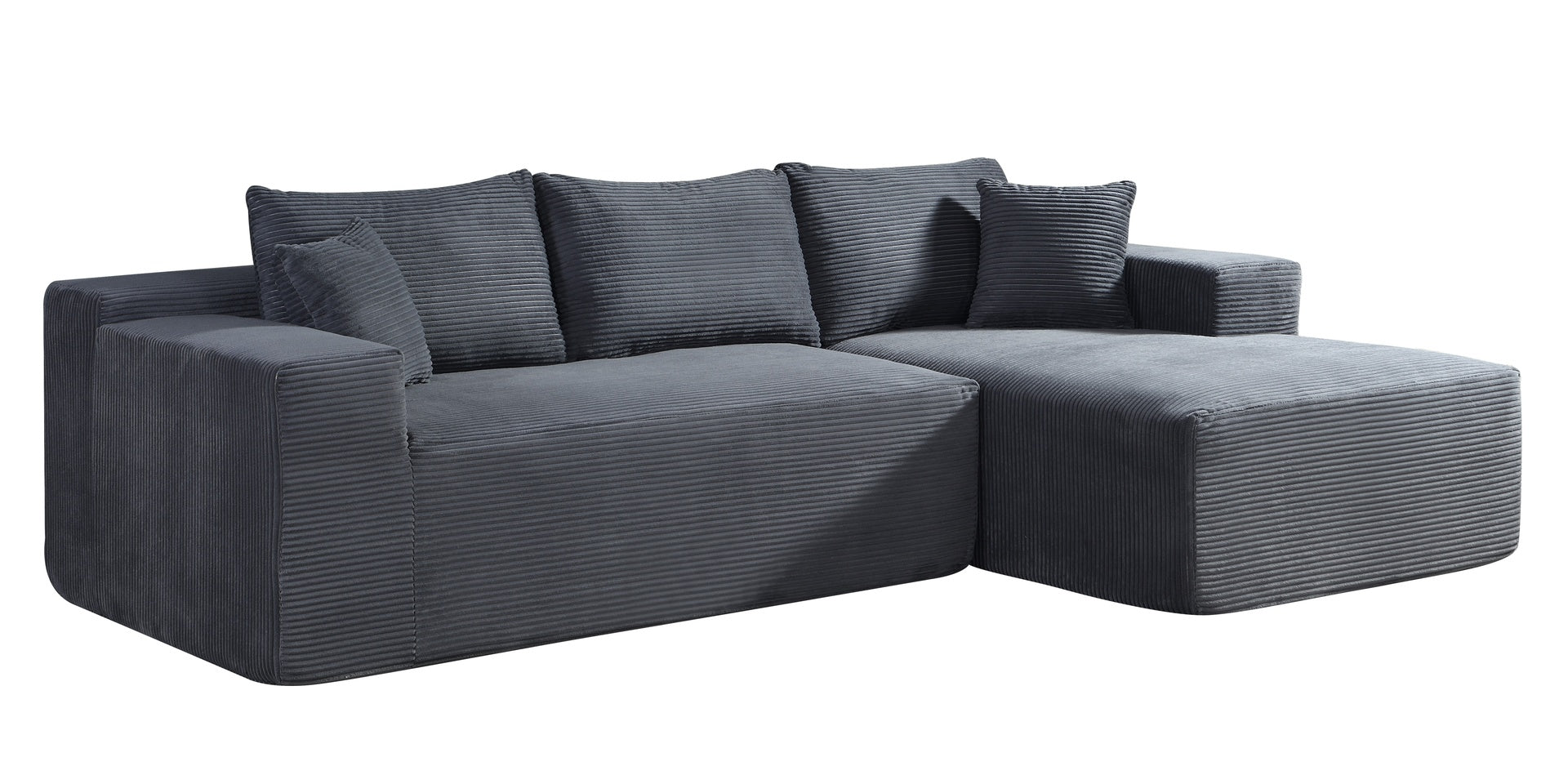 2-Piece Convertible Corduroy L-Shaped Sofa in a Box with Pillows, 3-Seater Modular Sectional Couch, Compressed Living Room Furniture, Dark Grey (Right Facing)
