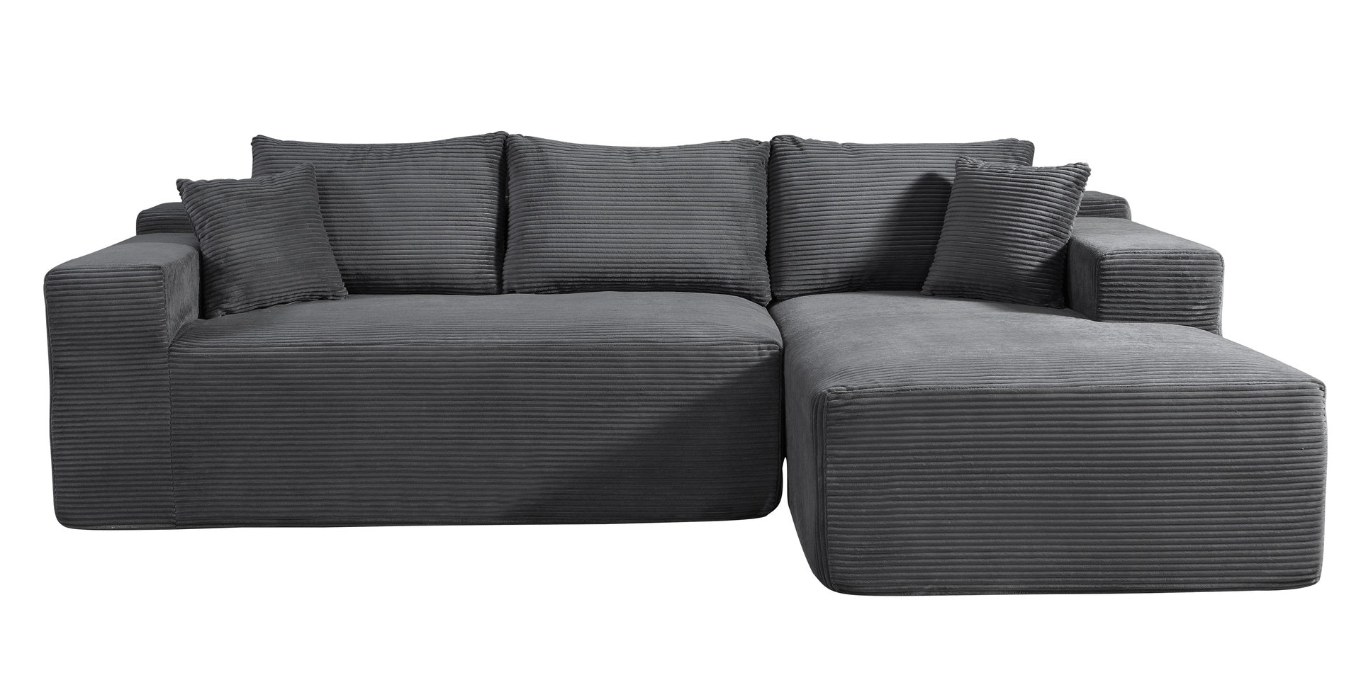 2-Piece Convertible Corduroy L-Shaped Sofa in a Box with Pillows, 3-Seater Modular Sectional Couch, Compressed Living Room Furniture, Dark Grey (Right Facing)