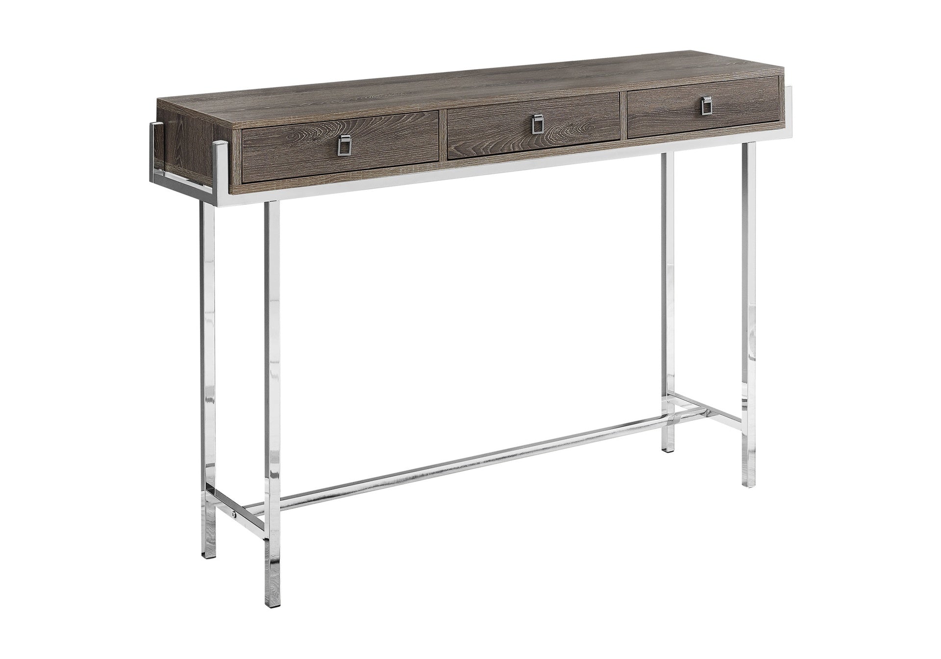 Accent Table, Console, Entryway, Narrow, Sofa, Storage Drawer, Living Room, Bedroom, Brown Laminate, Chrome Metal, Contemporary, Modern