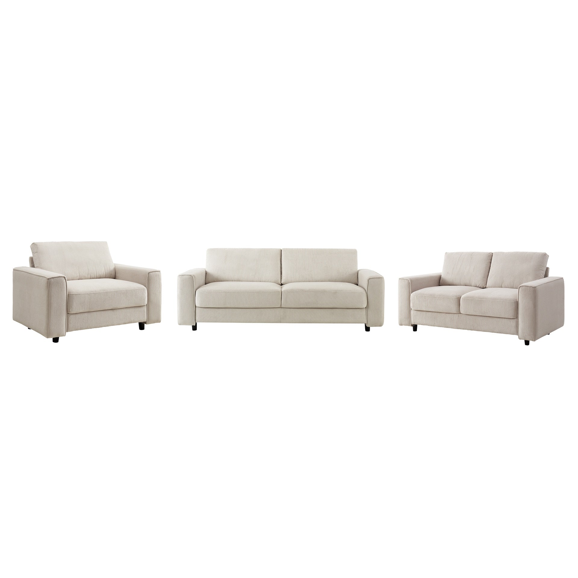 Modern Minimalist Style Corduroy Sectional Sofa 3-Piece Set, Beige, Suitable for Daily Home Use