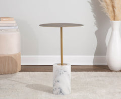 Symbol Contemporary Side Table in Gold Metal and White Marble by LumiSource