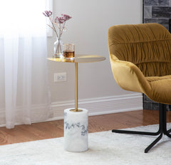 Symbol Contemporary Side Table in Gold Metal and White Marble by LumiSource