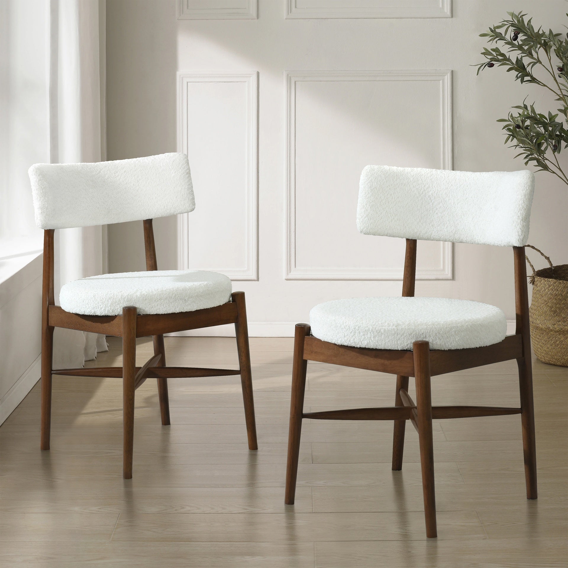 Mid Century Modern Dining Chairs (MP2/Carton)  Walnut+Beige